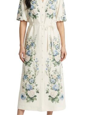 Women's Floral Shirtdress with Sash size 16 Ivory BlueBell